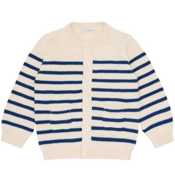 Kids Minnow Unisex Knit Cardigan Cream/Brenton Stripes 5-6 - Picture 2 of 12
